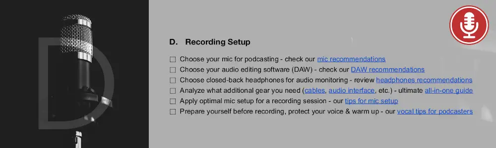 Podcasting checklist - Part D - Recording Setup