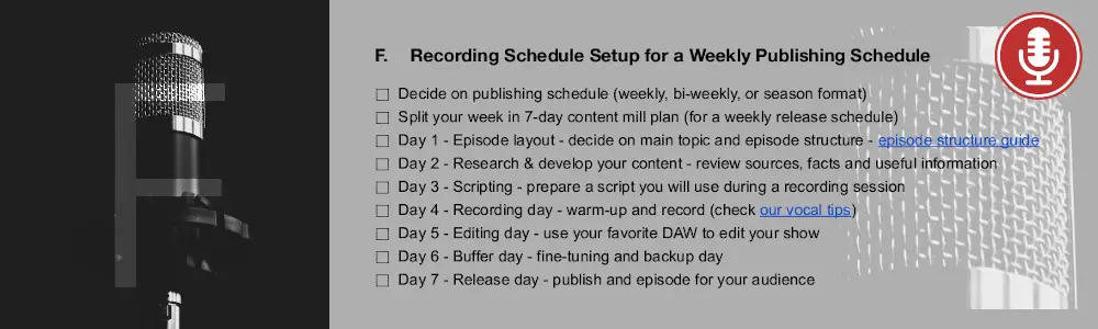 Podcasting checklist - Part F - Recording Schedule Setup